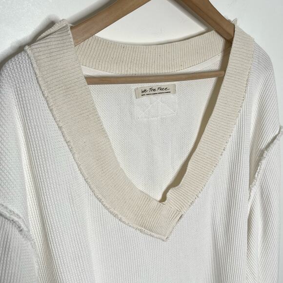 Free People We The Free Womens Asher Thermal Small White V Neck Oversized Slits - Picture 6 of 13
